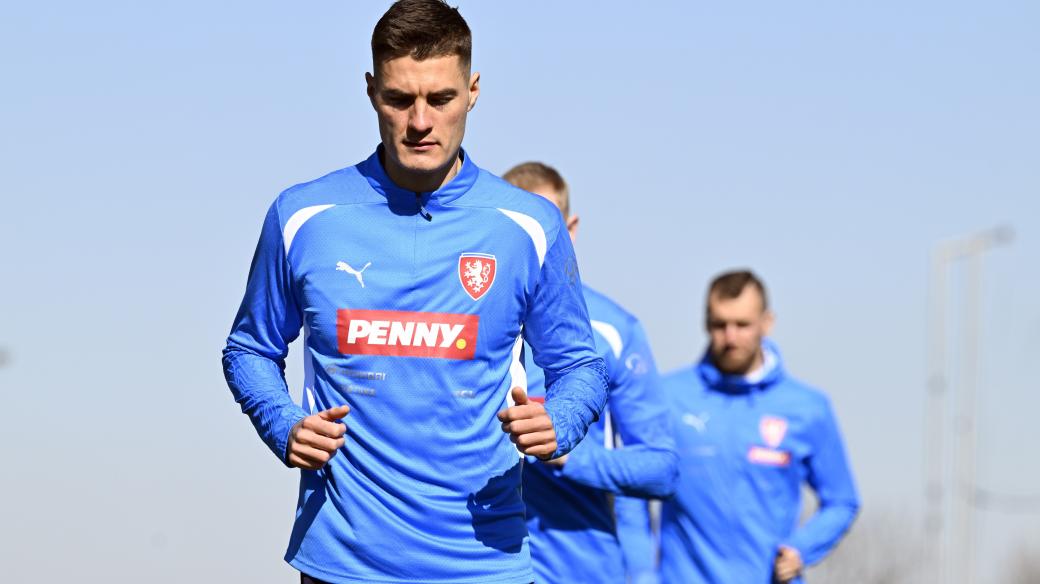 Patrik Schick na tréninku české fotbalové reprezentace