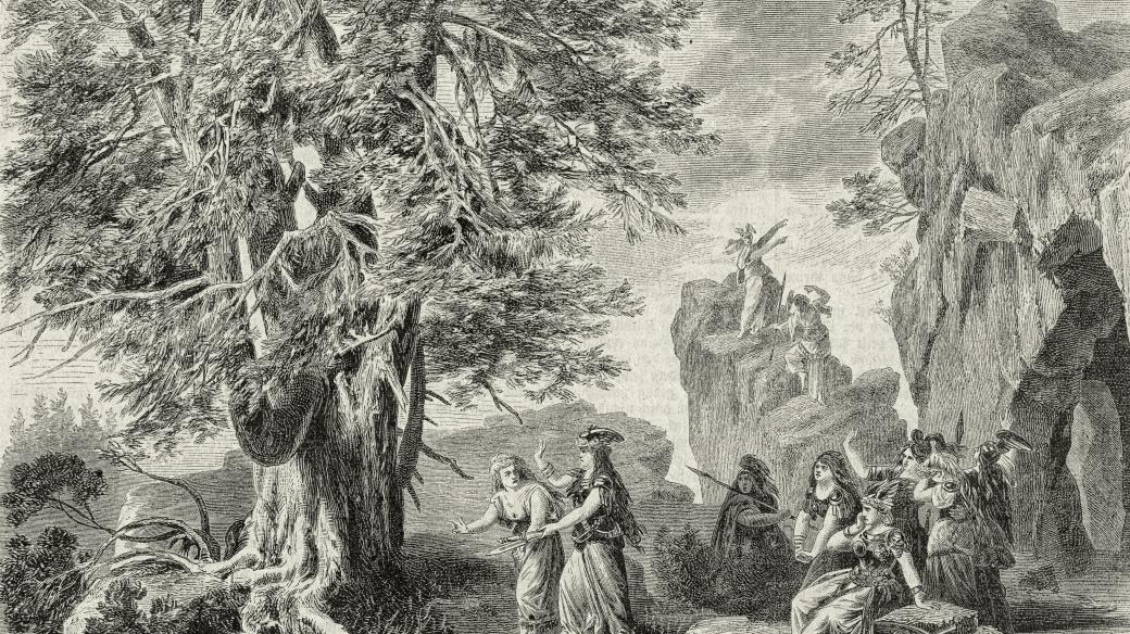 Scénický návrh pro scénu Josefa Hoffmanna první provedení kompletního cyklu Prsten Nibelungův v roce 1876