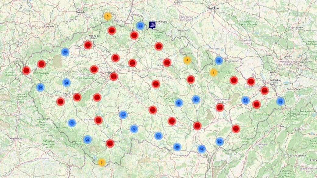 Mapa míst, na kterých budou policisté během Speed Maratonu 2023 měřit rychlost