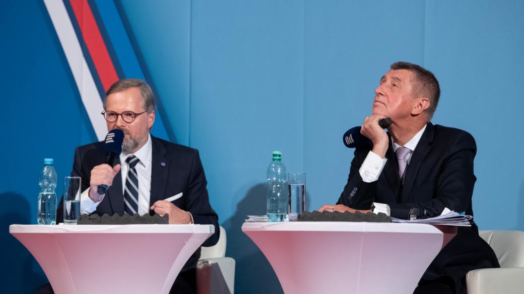 Andrej Babiš (ANO) a Petr Fiala (ODS, koalice Spolu)