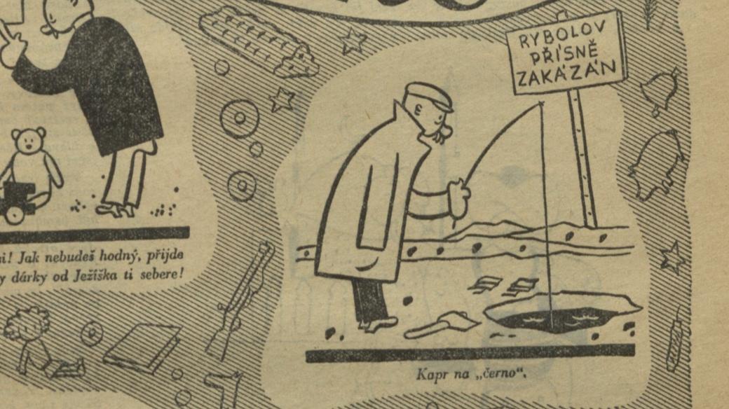 Karikatura z Týdeníku Rozhlas 12/1934 (22. 12. 1934)