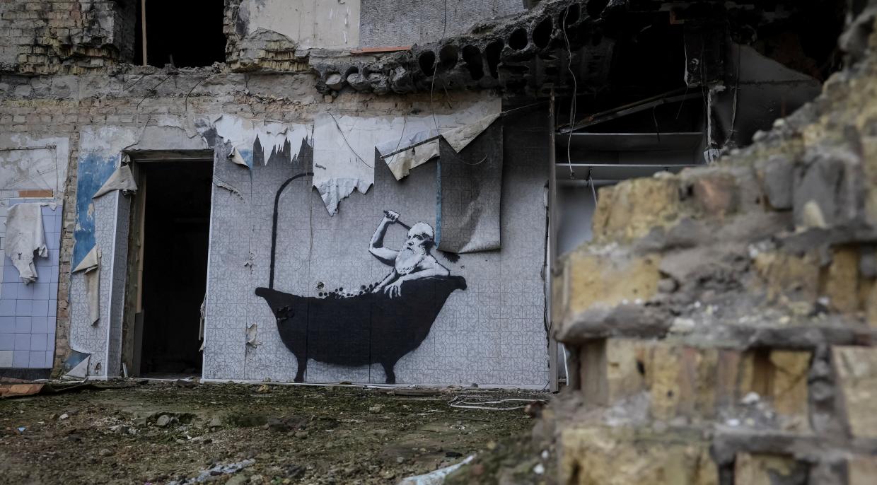 Banksyho dílo v ukrajinské vesnici Horenka