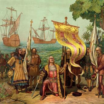 Kryštof Kolumbus připlouvá do Ameriky