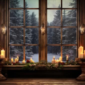 Vánoce, okno, ilustrační