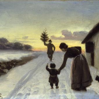 Obraz Hanse Andersena Brendekildeho z roku 1894 s názvem Příchod vánočního stromku