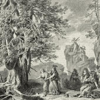 Scénický návrh pro scénu Josefa Hoffmanna první provedení kompletního cyklu Prsten Nibelungův v roce 1876