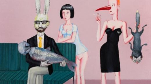 Pivovarovův obraz Šváb k večeři nedávno vystavovala i pražská galerie Jiřího Švestky