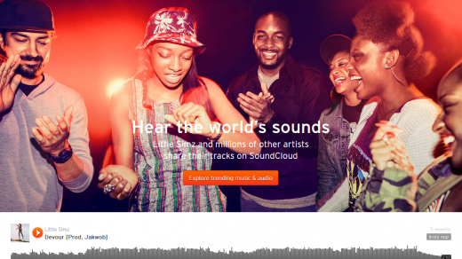 Screenshot z úvodní stránky SoundCloudu  