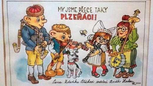Spejblova dudácká muzika - obraz věnovaný Zdeňku Bláhovi výtvarníkem divadla Spejbla a Hurvínka Radkem Hakenen