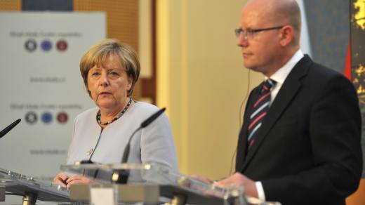Tisková konference Angely Merkelové a Bohuslava Sobotky na Úřadu vlády