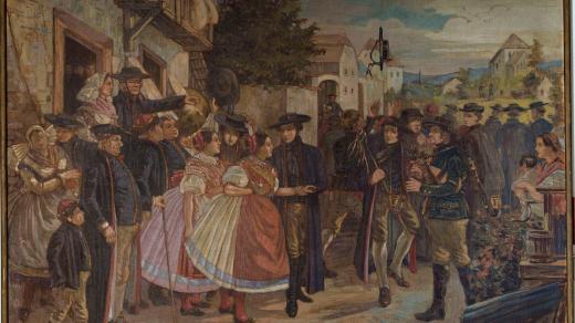 Obraz Svatba v Kalikovském mlýně zobrazuje dvojitou selskou svatbu na předměstí Plzně. Originál namaloval Václav Kroupa v r. 1847. Pro potřeby Národopisného muzea Plzeňska nechal Ladislav Lábek zhotovit jeho volnou kopii, kterou provedl Rudolf Jindřich.