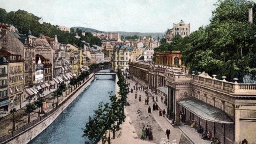 Karlovy Vary architekta Josefa Zítka na dobové pohlednici