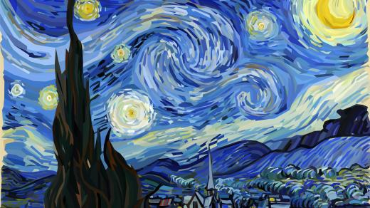 Hvězdná noc - Malba Vincenta van Gogha ve stylu Low Poly. Koncepční mnohoúhelníková ilustrace
