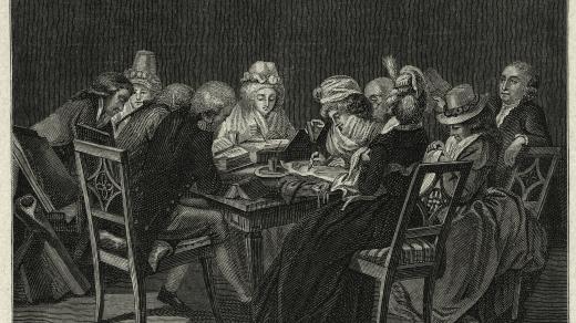 Zleva H. Meyer, paní von Fritsch, Goethe, Einsiedel, Anna Amalia, Elise Gore, Charles Gore, Emilie Gore, slečna von Göchhausen, Herder