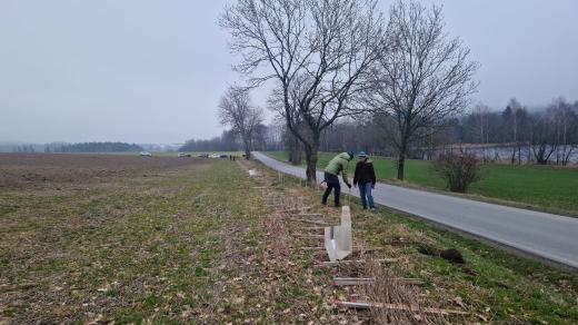 Stavba ochranných bariér kolem silnice u Dušejova