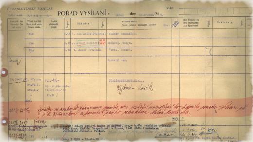 Plán vysílání Československého rozhlasu z 22. 3. 1946. Výňatky z prvního dne procesu s K. H. Frankem se vysílaly ve večerních hodinách