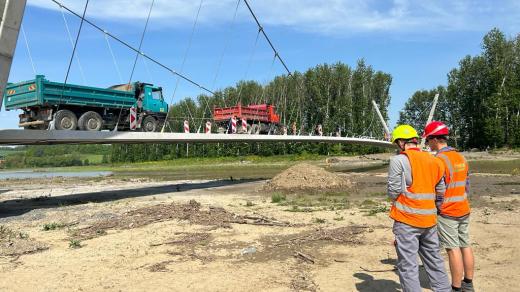 Zatěžkávací zkouška lávky Ústí na Přerovsku
