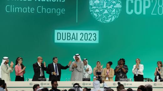 Radost po přijetí dohody na klimatické konferenci COP28