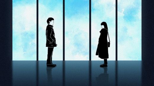 Fantazie, láska, okno, chlapec, dívka, ilustrační