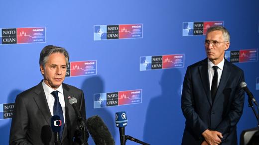 Hlavními „hvězdami“ neformálního setkání ministrů zahraničí států NATO byli generální tajemník Severoatlantické aliance Jens Stoltenberg (vpravo) a americký ministr zahraničí Antony Blinken