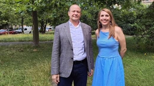 Ředitel Západočeské galerie v Plzni Roman Musil a tisková mluvčí Kateřina Štulc Modrá