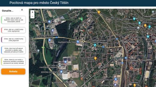 Pocitová mapa pro Český Těšín