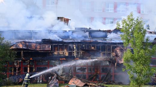 Požár plaveckého stadionu v Českém Krumlově