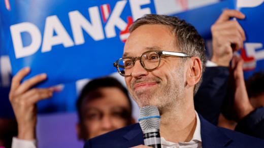 Lídr rakouských Svobodných Herbert Kickl po ohlášení předběžných výsledků voleb v Rakousku, které jeho strana vyhrála