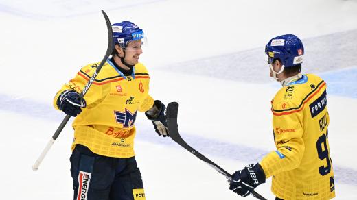 Nick Olesen (vlevo) vstřelil v zápase proti Pardubicím hattrick, České Budějovice vyhrály 6:1