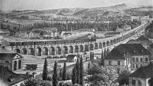 Negrelliho viadukt na ocelorytině z roku 1850