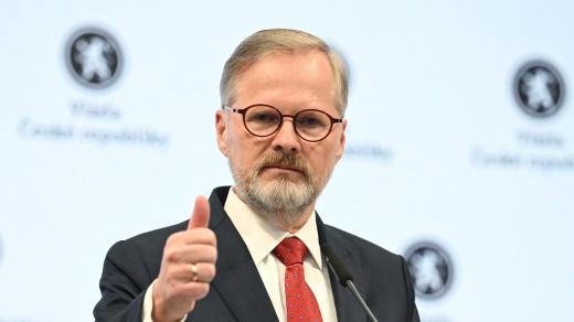 Premiér Petr Fiala (ODS) na briefinku po jednání vlády