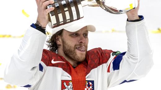 David Pastrňák s trofejí pro mistra světa