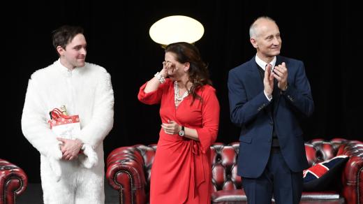 Karel Heřmánek ml., Dana Morávková, Josef Carda. Divadlo Bez zábradlí. Hra Jistě, pane premiére (2018)