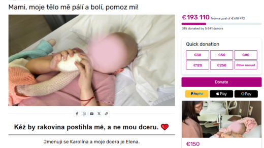 Ukázka webu podezřelé nadace Sunshine for kids (Obličej dívky z etických důvodů na snímcích zakryla redakce)