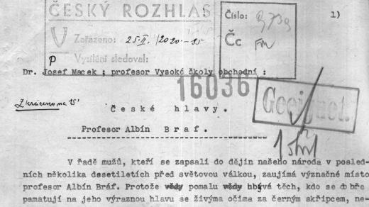 Textový podklad přednášky Josefa Macka o Albínu Bráfovi (25. 2. 1940)