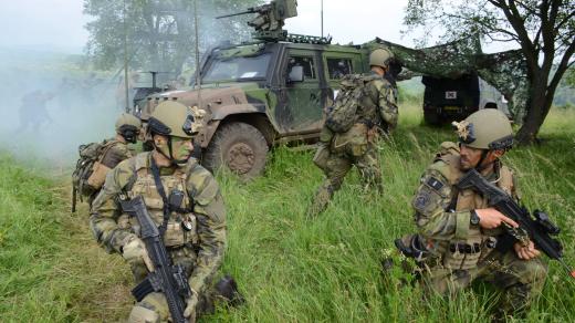 Výsadkáři z 43. výsadkového praporu v Chrudimi při cvičení