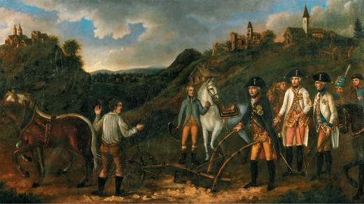 Císař Josef II. u pluhu na moravské vesnici