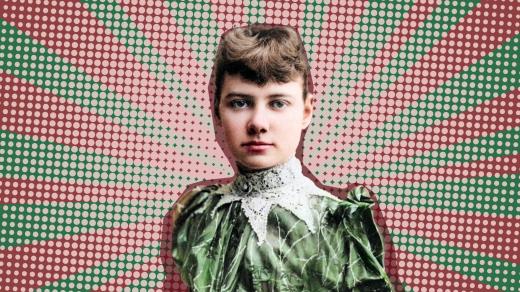 Odvážná novinářka Nellie Bly (koláž, digitálně kolorováno)