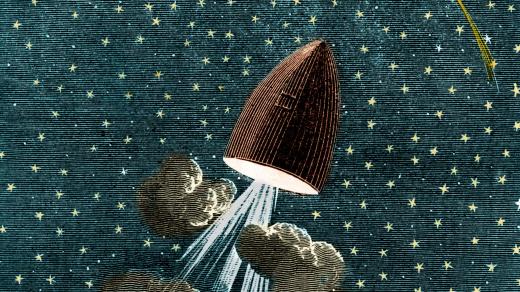 Kolorovaná ilustrace k románu Julese Verna: Okolo Měsíce