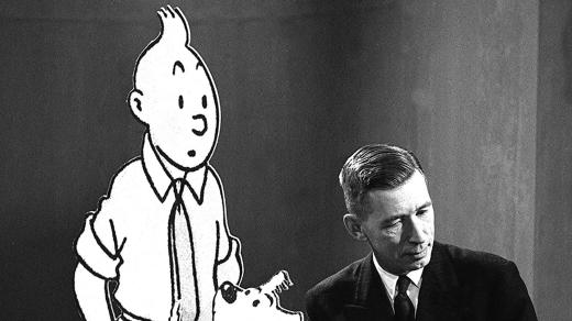 Tintin, pes Filuta a jejich tvůrce Hergé (1957)
