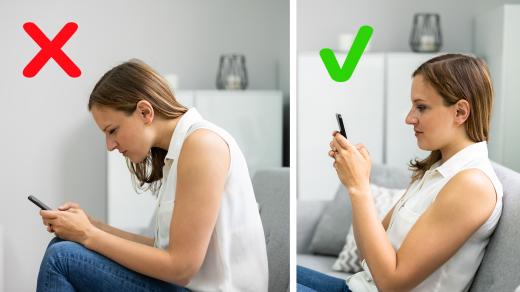 Do mobilu se dívejte s narovnanou hlavou, ne sehnutou. Jinak vám hrozí bolesti krční páteře.