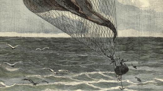 Ilustrace k románu Julese Verna Pět neděl v balóně