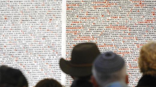 Pinkasova synagoga v Praze má na svých zdích seznam obětí holokaustu