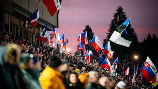 Fanoušci na Světovém poháru v biatlonu v Novém Městě na Moravě
