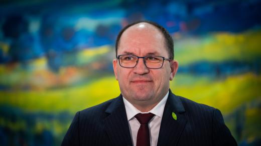 Ministr zemědělství Marek Výborný (KDU-ČSL) na tiskové konferenci ke stavbě přehrady Nové Heřminovy