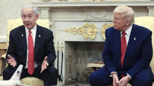 Benjamin Netanjahu a Donald Trump v Bílém domě 7. dubna 2025