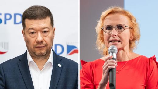 Předseda SPD Tomio Okamura a europoslankyně, šéfka komunistů Kateřina Konečná