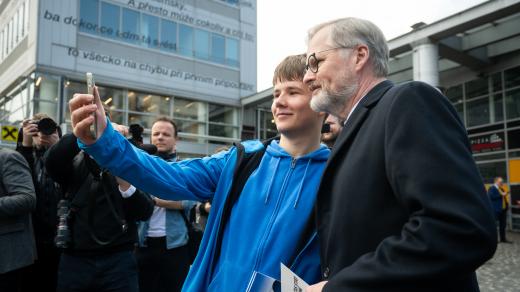 Zahájení kontaktní předvolební kampaně koalice Spolu. Na snímku premiér a předseda ODS Petr Fiala