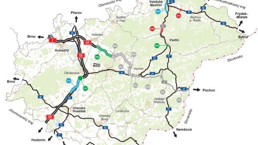 Přehled projektů Ředitelství silnic a dálnic 2025, Zlínský kraj, mapa