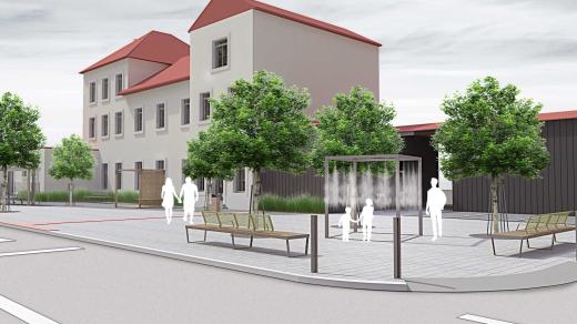 Hradec Králové zvýšil počet vodních osvěžení v ulicích. K mlžným branám přibyla krychle a stromy (vizualizace)